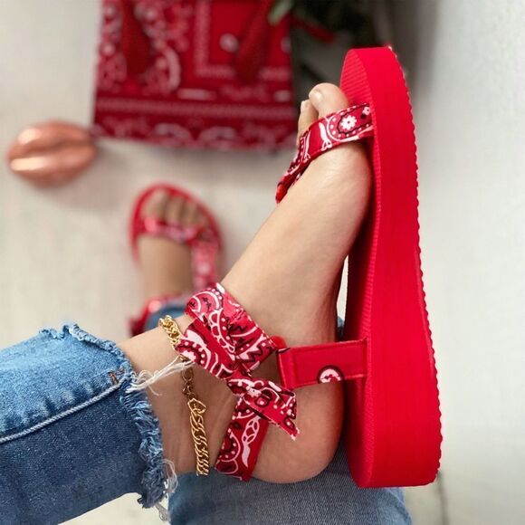 Red Bandana Velcro Strap Sandal - Picture 1 of 3